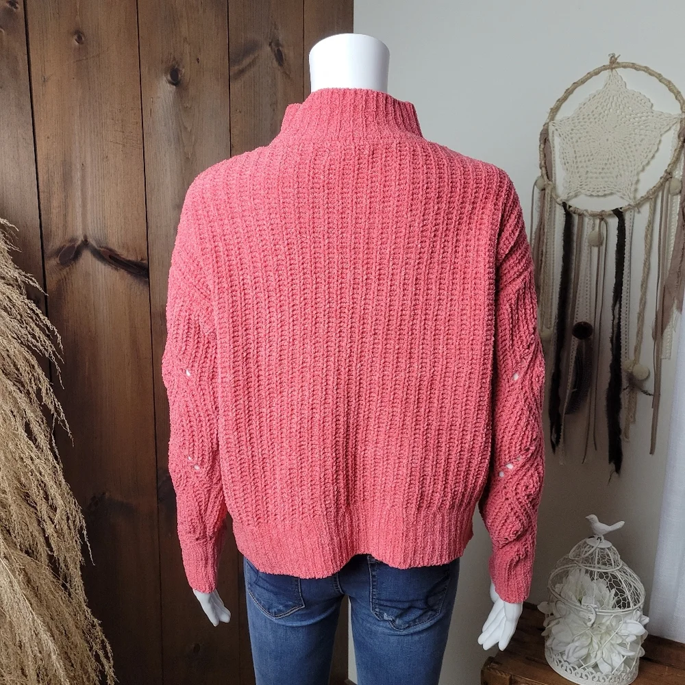Maurices Chenille Coral Mock Neck Open Weave Sweater - Picture 3 of 12